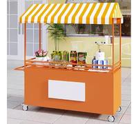 Carro Portátil de 4 Ruedas con Dosel a Rayas,Soporte Móvil for Exhibición de Alimentos con Ruedas,Carro de Hierro for Vendedores al Aire Libre for Mercado Comida Callejera(Orange,200cm/78.7in)