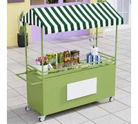 Carro Portátil de 4 Ruedas con Dosel a Rayas,Soporte Móvil for Exhibición de Alimentos con Ruedas,Carro de Hierro for Vendedores al Aire Libre for Mercado Comida Callejera(Green,200cm/78.7in)