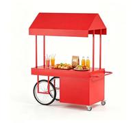 Carro Portátil de Comida con Toldo - Stand Móvil de Concesión, Carro de Catering Exterior Heavy Duty con Ruedas Grandes, Armario de Almacenamiento y Encimera para BBQ(Red,100cm/39in)