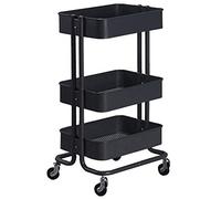 Carro portátil multifunción para servir, carro de mano de acero inoxidable de 3 niveles con ruedas giratorias para cocina, comedor y bar, fácil de mover, 4 colores disponibles, 45 x 35 x 87 cm (negro)