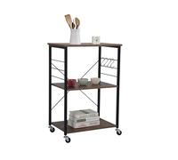Carro Relaxdays, 3 estantes, 4 Ganchos, Estilo Industrial, Cocina y salón, HBT: 89 x 60 x 40 cm, Carro, Negro/marrón