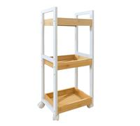 Carro Relaxdays, 3 estantes, bambú, HBT: 80 x 30 x 20 cm, baño y Cocina, Carro Estrecho, Natural/Blanco