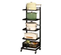 Carro rodante de cocina que ahorra espacio, solución de almacenamiento estrecho con 5 tablas y 1 canasta, ideal para despensa y encimera, nizer de cocina negro