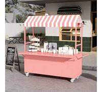 Carro Vendedor Portátil con Ruedas For Almacenamiento Flexible Y Estructura Resistente, Carro For Exteriores Parte Superior Expandible, Ideal For Mercados Nocturnos(Pink,Doorless,120cm/47.2in)