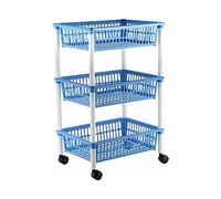 Carro verdulero Modelo PLFT Azul con Ruedas 3 cestas 62 x 40 x 29 cm Carrito portaobjetos estantes Multiusos para organizar los Espacios domésticos, Ideal para baño, Cocina, Sala y Garaje