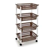 Carro verdulero portaobjetos Multiuso para organizar el Espacio doméstico, Disponible 3 o 4 cestas. Elegir Color y Altura. Ideal para baño, Cocina, Sala y Garaje. (Topo-4 Cestas)