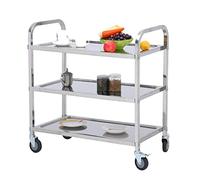 Carros de mano móviles, carros utilitarios grandes de acero inoxidable, carro de servicio de cocina con ruedas de 3 niveles, carro de almacenamiento con ruedas de bloqueo para hoteles, restaurantes, b