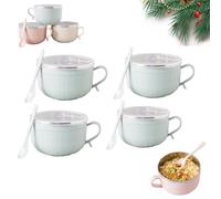 Carroterr Juego de 4 tazas de comida con tapa, 25 onzas con tapa, cuenco de acero inoxidable de doble capa resistente al calor, juego de tazas de Navidad, para café, guisos, Navidad ideal