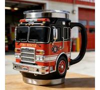 Carroterr Taza de rescate de bomberos, vaso de acero inoxidable con diseño de camión de bomberos 3D, taza aislada de doble pared para bebidas calientes y frías, para los más valientes entre nosotros
