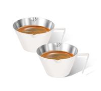carrottimes 2 Tazas de Espresso con Mango, Accesorios de Espresso de Acero Inoxidable, Taza Medidora de Metal con Doble Pico y Escala, Taza de Espresso con Boca en Forma de V,3.4OZ/100ML(Blanco)