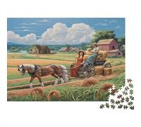 Carruaje de Caballo de Granja Paisaje Rural Puzzle de 1000 Piezas Puzzle para Adultos Papel Relajación Decoración Hogar Regalo 38x26cm/1000pcs