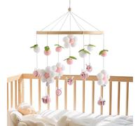 Carrusel de cuna para niños, decoración de madera | Con pompones, flores, abejas, carrusel de madera, cuna - para niños y niñas, para la habitación de los niños, cochecito y en