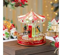 Carrusel de Navidad pintado a mano iluminado musical adorno de escena de pueblo de Navidad, carrusel de luz LED de Navidad caja de música regalo para niños ornamento con USB