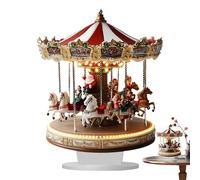 Carrusel redondo Merry Go - Carrusel 2D decoración festiva | Casa de pueblo de Navidad, carrusel redondo de Navidad, decoraciones de mesa para interiores