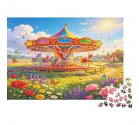 Carrusel Vintage Puzzle para Adultos Puzzle de 1000 Piezas Material de Papel Campo de Flores Relajante Juego Familiar Decoración Regalo 70x50cm/1000pcs