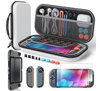 Carry Case for Nintendo Switch 2 2025, Protective Hard Shell Travel Case with 2 HD Screen Protectors (7.9 Inch), TPU Protective Skin, Dust Plugs Kit, 4 Thumb Grips - Switch 2 Portable Case