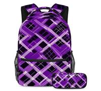 Carry Your Dreams, Juego de 2 mochilas escolares para niños, niñas y adolescentes, elegante bolsa de viaje para libros, color verde retro a cuadros, Multicolor#06, B：29.4x20x40cm P：19x7.5x3.8cm,