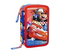 Cars - Estuche escolar con 3 cremalleras original de Cars - Rayo McQueen - Completo de 44 piezas - Producto oficial de Disney Cars (rojo/azul)