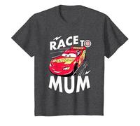 Cars Mcqueen Race To Mum Dia de la Madre Camiseta, Niños, Jaspeado Oscuro, 4 años