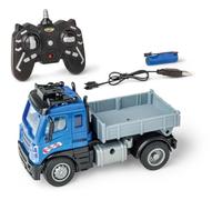 Carson 1:50 Camión volquete Nano City 2.4 GHz - Coche teledirigido, vehículo RC, 40 min de Tiempo de Juego, Juguete para niños, vehículo de construcción, Coche de Control Remoto, Color Azul