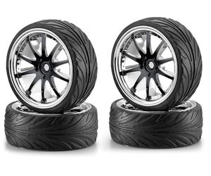 Carson 500900080-1:10 Big Wheel Set 02, 10 radios, Accesorios Modelo, 4 Piezas, Negro/Cromo