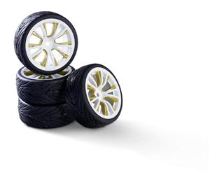 Carson 500900184 1:10 Juego de Ruedas (4) M-Design Blanco/Oro - Accesorios de construcción, Pieza de Repuesto, Tuning, neumáticos, Juego de neumáticos