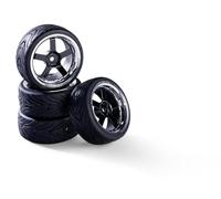 Carson 500900190 1:10 Juego de Ruedas (4) diseño 5 radios Negro/Cromo - Accesorios de construcción, Pieza de Repuesto, Tuning, neumáticos, Juego de neumáticos