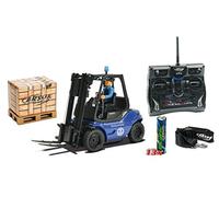 Carson 500907175 THW 100% RTR Carretilla elevadora por radiocontrol, Vehículo utilitario, Escala 1:14, Funciones de luz y Sonido, Pilas del transmisor Incluidas, Mando a Distancia de 2,4 GHz, Azul