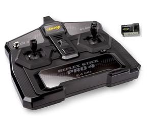 Carson FS 3K Reflex Stick Pro 4 - Mando a Distancia RC, Sistema de 3 Canales de 2,4 GHz, Control Totalmente proporcional, Doble Velocidad, Caja de Seguridad, Color Negro