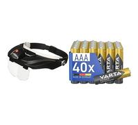 Carson MagniVisor Deluxe Lupa para la Cabeza con LED y 4 Lentes, 1.5X 2X 2.5X 3X + VARTA Paquete de 40 microbaterías AAA