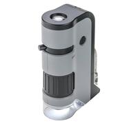CARSON MicroFlip 100x-250x - Microscopio de Bolsillo con luz LED y UV, Base Deslizante abatible y Clip de digitalización para Smartphone (MP-250)