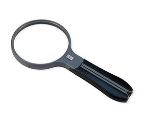 Carson Split Handle Lupa de mano de 4 pulgadas con luz, lupa iluminada por LED con aumento de 2X y lente puntual de 3,5X, para lectura, manualidades e inspección detallada (HF-11)