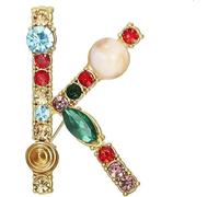 Carta Broche A-Z con cristal, perla de cristal broche inicial esmalte chapado en oro colorado letra alfabeto alfil de pecho joyería para regalos (M)