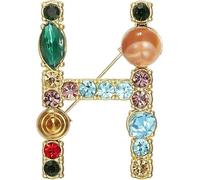 Carta Broche A-Z con cristal, perla de cristal broche inicial esmalte chapado en oro colorado letra alfabeto alfil de pecho joyería para regalos (J)
