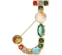 Carta Broche A-Z con cristal, perla de cristal broche inicial esmalte chapado en oro colorado letra alfabeto alfil de pecho joyería para regalos (R)