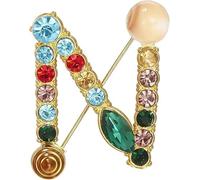Carta Broche A-Z con cristal, perla de cristal broche inicial esmalte chapado en oro colorado letra alfabeto alfil de pecho joyería para regalos (Y)