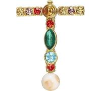 Carta Broche A-Z con cristal, perla de cristal broche inicial esmalte chapado en oro colorado letra alfabeto alfil de pecho joyería para regalos (H)