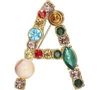 Carta Broche A-Z con cristal, perla de cristal broche inicial esmalte chapado en oro colorado letra alfabeto alfil de pecho joyería para regalos (N)