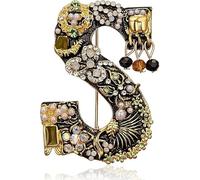 Carta Broche A-Z con cristal, perla de cristal broche inicial esmalte chapado en oro colorado letra alfabeto alfil de pecho joyería para regalos (S)