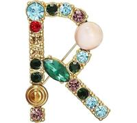 Carta Broche A-Z con cristal, perla de cristal broche inicial esmalte chapado en oro colorado letra alfabeto alfil de pecho joyería para regalos (O)