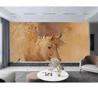 Carta da parati, arte moderna, dipinto a mano con inchiostro giallo terroso, paesaggio di cavalli, parete di sfondo per divano TV, camera da letto, soggiorno, murale per studio, 3D, 430x300cm