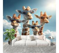 Carta da parati Fotografica 400x280 cm Occhiali Da Sole Giraffa Impermeabil Resistente ai raggi UV, inodore Rimovibile Carta per Pareti Azzurro Soggiorno Da Letto Sala Murale Panoramico