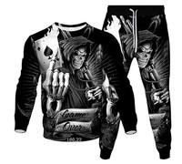 Carta de Póker Rey Esqueleto de Picas A 3D Impreso Sudadera Y Pantalones de Chándal Mujeres Hombres Chándal Sweatsuit 2 Piezas Set Cuello Redondo Ropa Deportiva