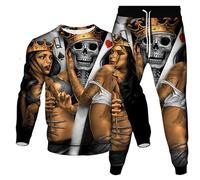 Carta de Póker Rey Esqueleto de Picas A 3D Impreso Sudadera Y Pantalones de Chándal Mujeres Hombres Chándal Sweatsuit 2 Piezas Set Cuello Redondo Ropa Deportiva