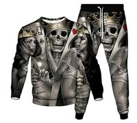 Carta de Póker Rey Esqueleto de Picas A 3D Impreso Sudadera Y Pantalones de Chándal Mujeres Hombres Chándal Sweatsuit 2 Piezas Set Cuello Redondo Ropa Deportiva