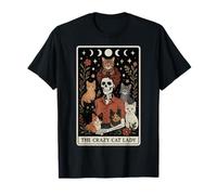 Carta de Tarot con Forma de Esqueleto de The Crazy Cat Lady Cat Mom Witchy Moon Camiseta