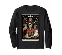 Carta de Tarot con Forma de Esqueleto de The Crazy Cat Lady Cat Mom Witchy Moon Manga Larga