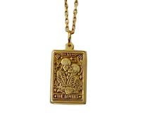 Carta de tarot para amantes bañada en oro de plata de ley 925 |LK_NLC_01508 | Collar con colgante de medallón rectangular de 22 mm con cadena de cable de 45 cm símbolo místico joyería regalo para hombre.