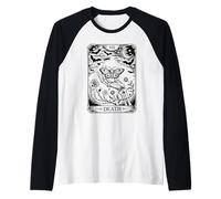 Carta del Tarot Cráneo Muerte Gótico Floral Luna Esqueleto Camiseta Manga Raglan