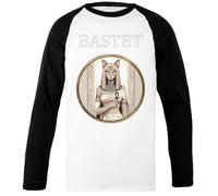 Carta del Tarot De La Fuerza De Bastet Camiseta De Béisbol Unisex Blanca con Mangas Negras Black-Sleeved White Unisex Baseball T-Shirt